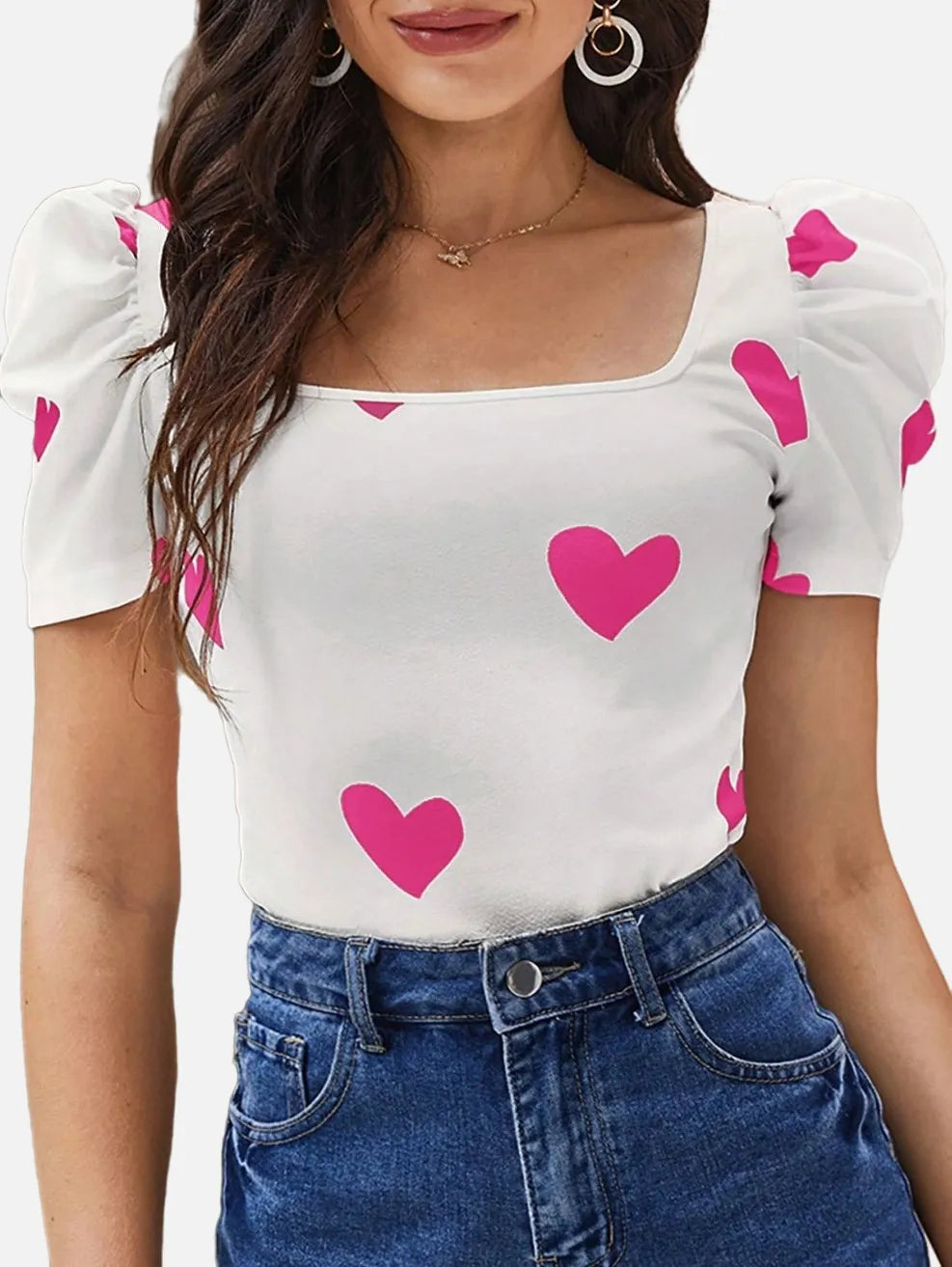 Camiseta Coração com Manga Bufante