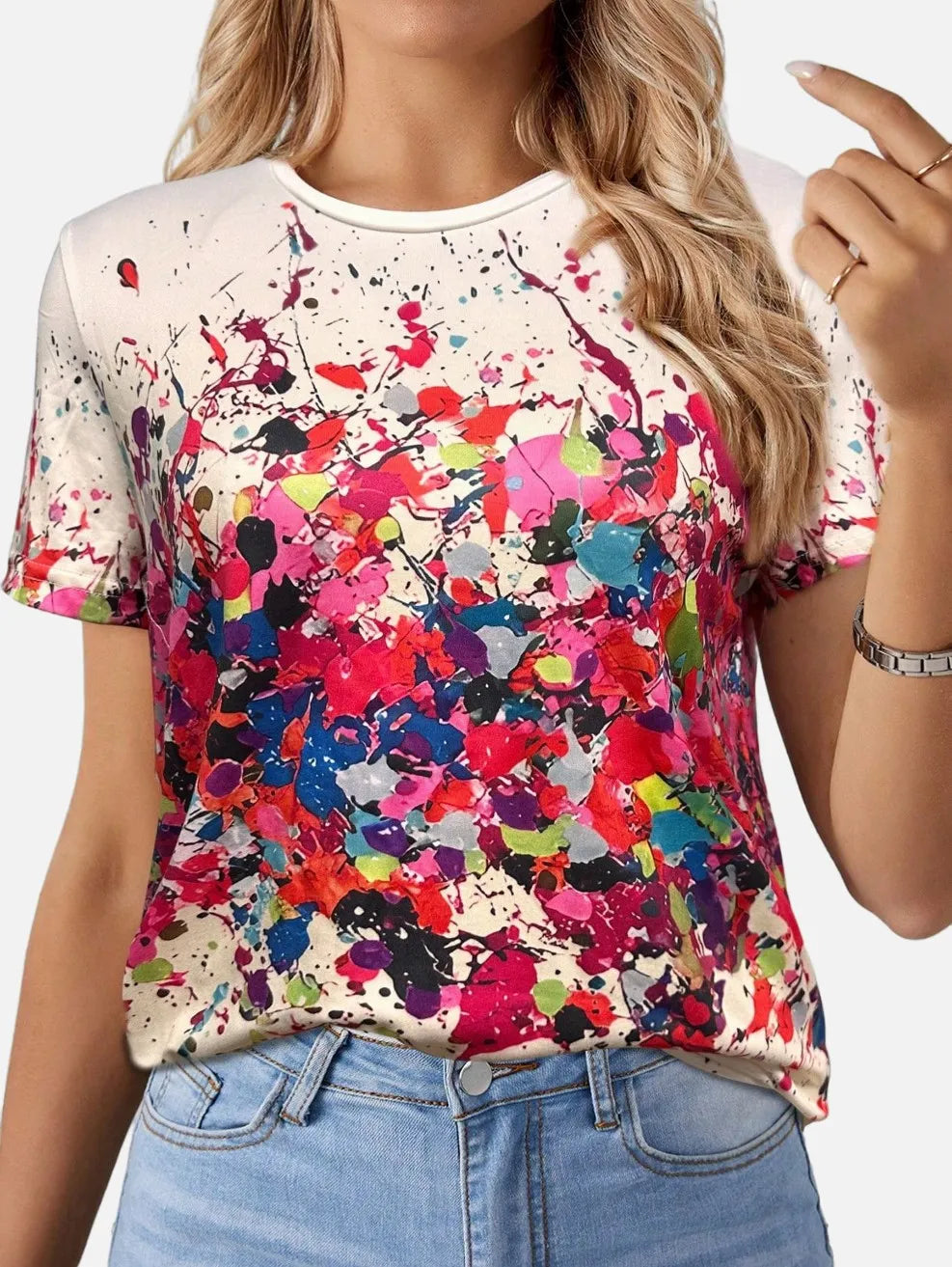 Camiseta Tie-dye com Gola Redonda e Manga Curta