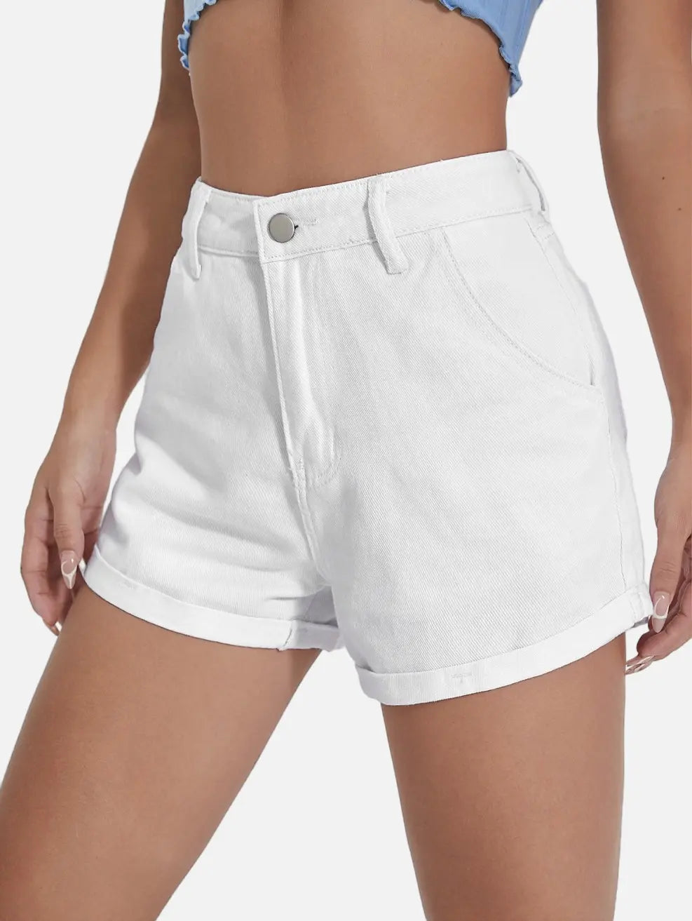 Short Jeans Branco com Barra Dobrada