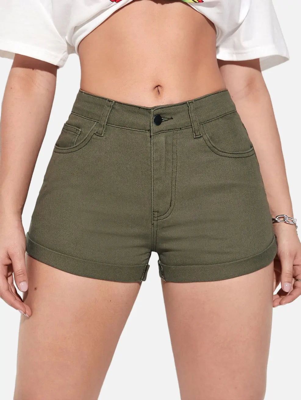 Short Jeans Feminino Verde Militar