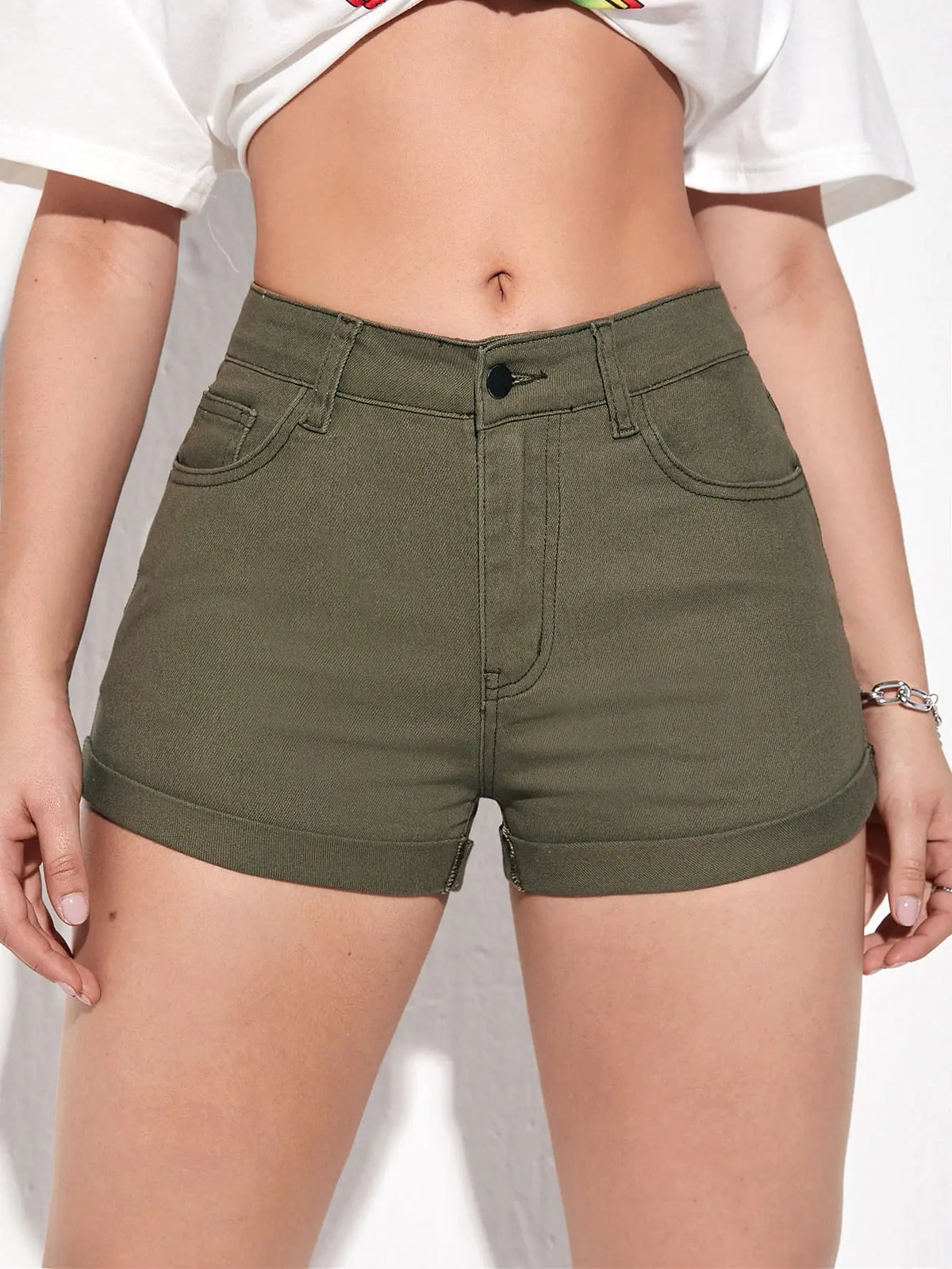 Short Jeans Feminino Verde Militar